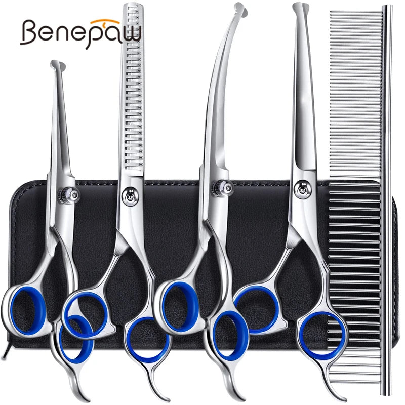 6 in 1 Professional Stainless Steel Sharp Safety round Tip Dog Scissors Heavy Duty Ergonomic Puppy Pet Grooming Scissor