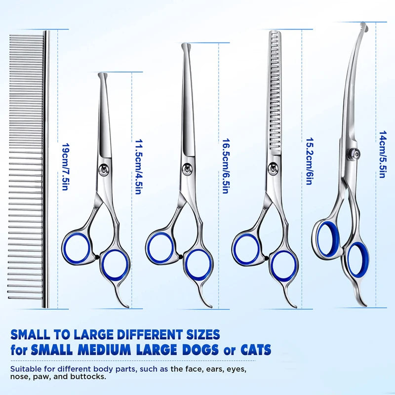 6 in 1 Professional Stainless Steel Sharp Safety round Tip Dog Scissors Heavy Duty Ergonomic Puppy Pet Grooming Scissor