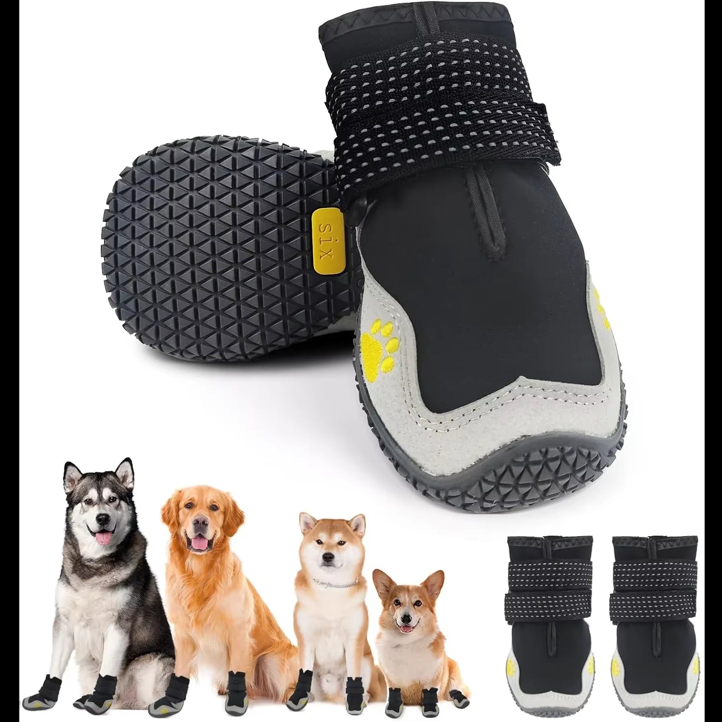 Dog Shoes for Large Size Dogs, Waterproof Medium Large Dog Boots, for Hot Pavement Winter Snow Hiking Breathable Elastic