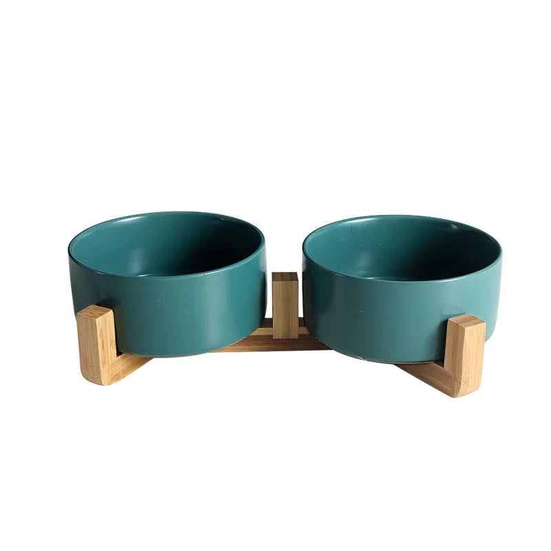 Ceramic Dog Bowl Cat Food Water Bowls with Wood Stand No Spill Large Feeder Dish for Dogs Cats Feeding Puppy Bowls Pet Supplies