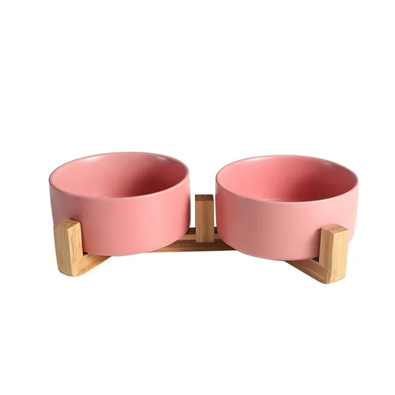 Ceramic Dog Bowl Cat Food Water Bowls with Wood Stand No Spill Large Feeder Dish for Dogs Cats Feeding Puppy Bowls Pet Supplies