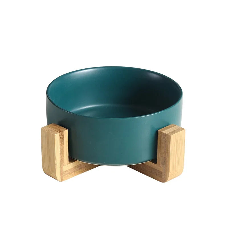 Ceramic Dog Bowl Cat Food Water Bowls with Wood Stand No Spill Large Feeder Dish for Dogs Cats Feeding Puppy Bowls Pet Supplies