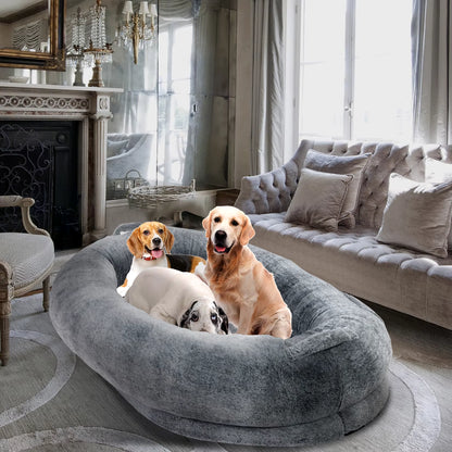 Large Human Dog Bed 66"X43"X17" Human-Sized Big Dog Bed for Adults&Pets Giant Beanbag Bed with Washable Fur Cover and Blanket