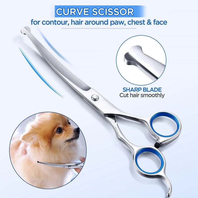 6 in 1 Professional Stainless Steel Sharp Safety round Tip Dog Scissors Heavy Duty Ergonomic Puppy Pet Grooming Scissor