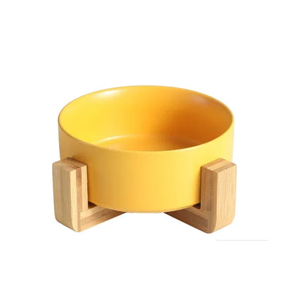 Ceramic Dog Bowl Cat Food Water Bowls with Wood Stand No Spill Large Feeder Dish for Dogs Cats Feeding Puppy Bowls Pet Supplies