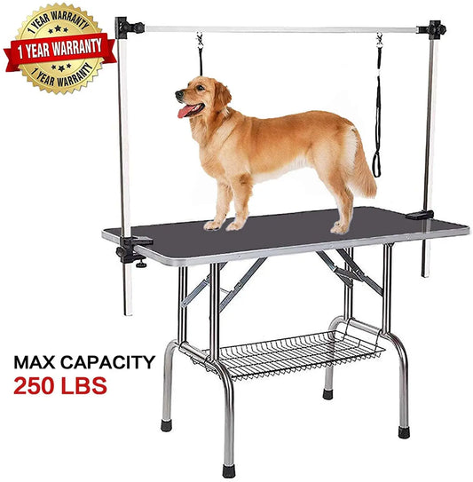 46In Professional Dog Pet Grooming Table Large Adjustable Heavy Duty Portable W/Arm & Noose & Mesh Tray