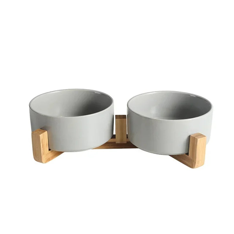 Ceramic Dog Bowl Cat Food Water Bowls with Wood Stand No Spill Large Feeder Dish for Dogs Cats Feeding Puppy Bowls Pet Supplies