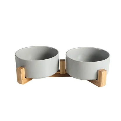Ceramic Dog Bowl Cat Food Water Bowls with Wood Stand No Spill Large Feeder Dish for Dogs Cats Feeding Puppy Bowls Pet Supplies