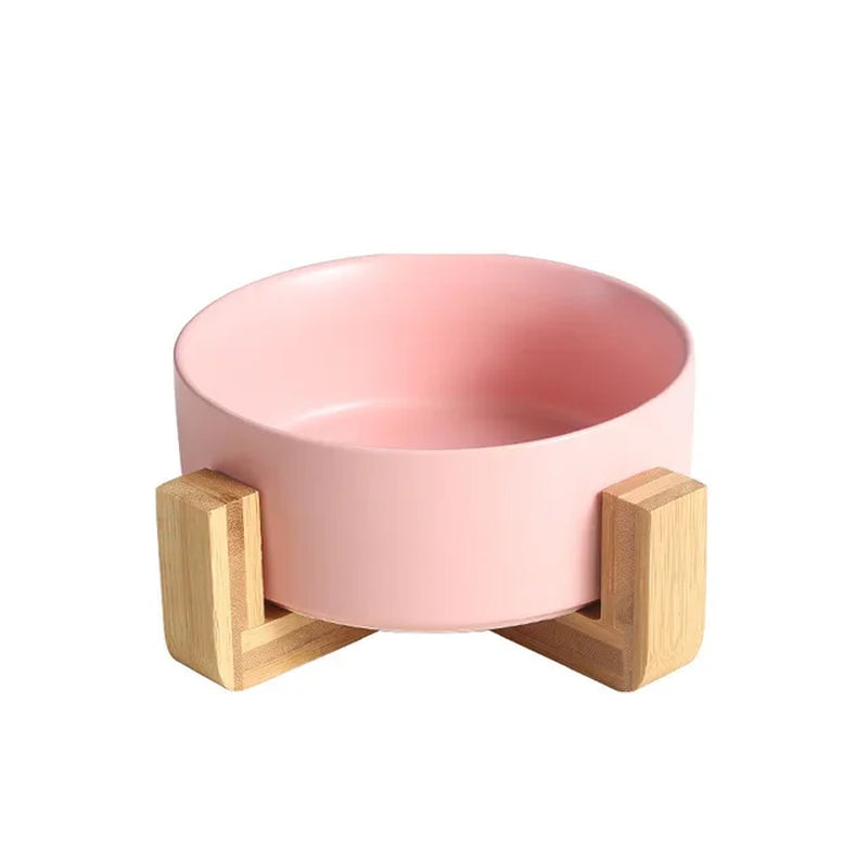 Ceramic Dog Bowl Cat Food Water Bowls with Wood Stand No Spill Large Feeder Dish for Dogs Cats Feeding Puppy Bowls Pet Supplies