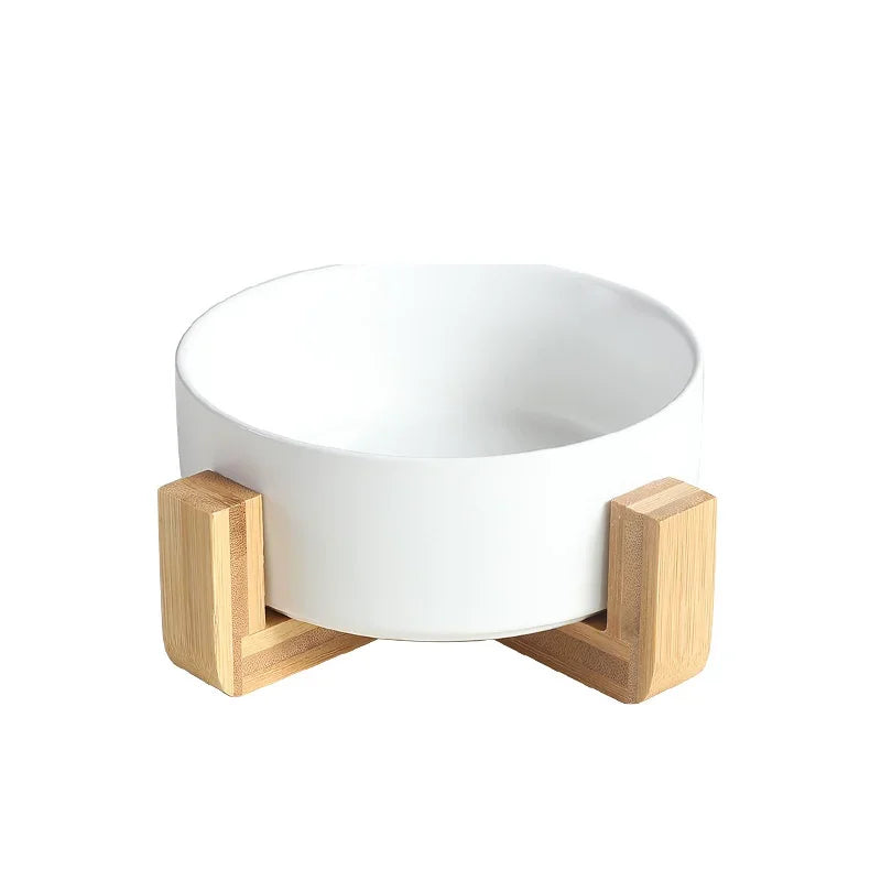 Ceramic Dog Bowl Cat Food Water Bowls with Wood Stand No Spill Large Feeder Dish for Dogs Cats Feeding Puppy Bowls Pet Supplies