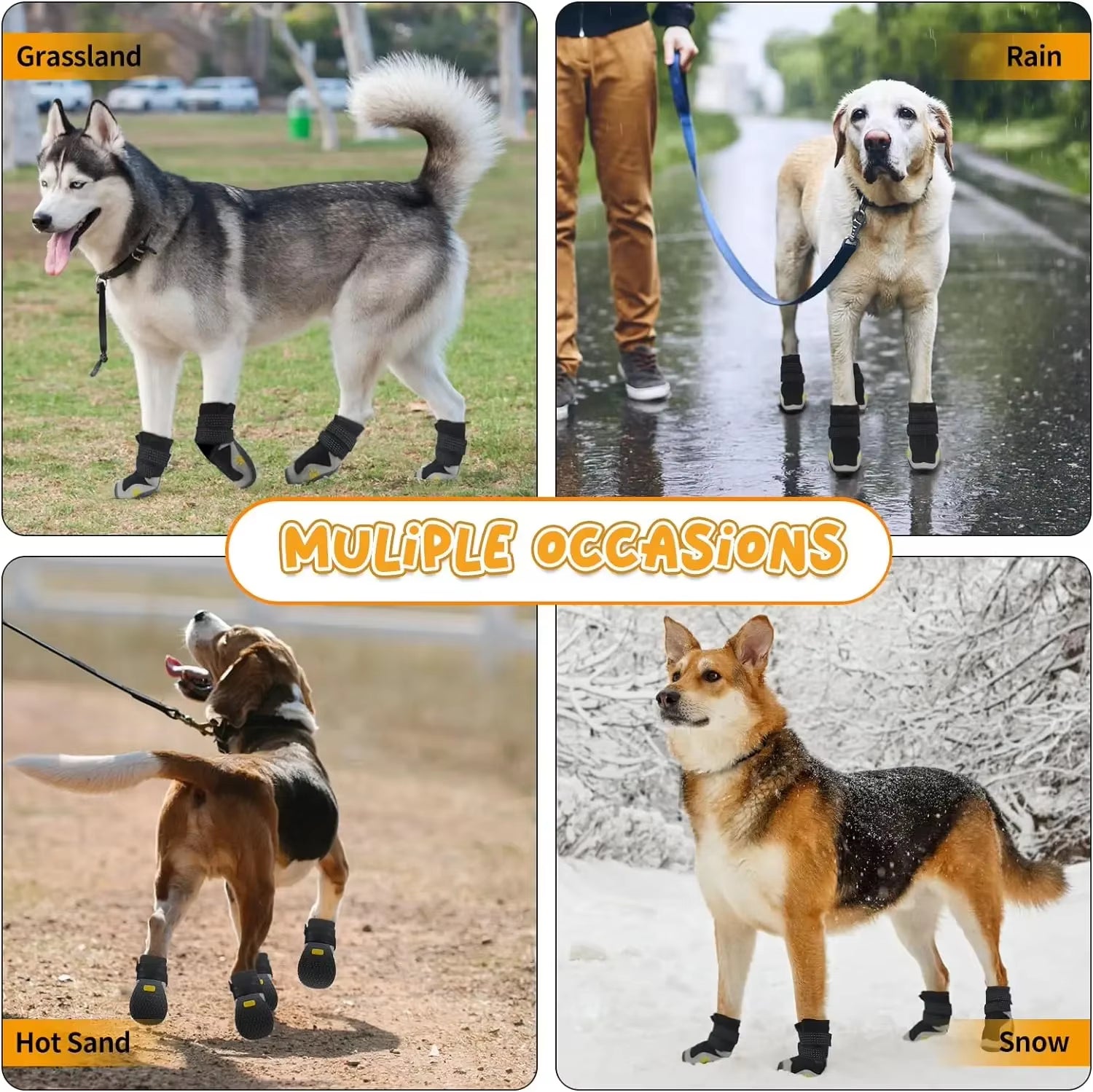 Dog Shoes for Large Size Dogs, Waterproof Medium Large Dog Boots, for Hot Pavement Winter Snow Hiking Breathable Elastic