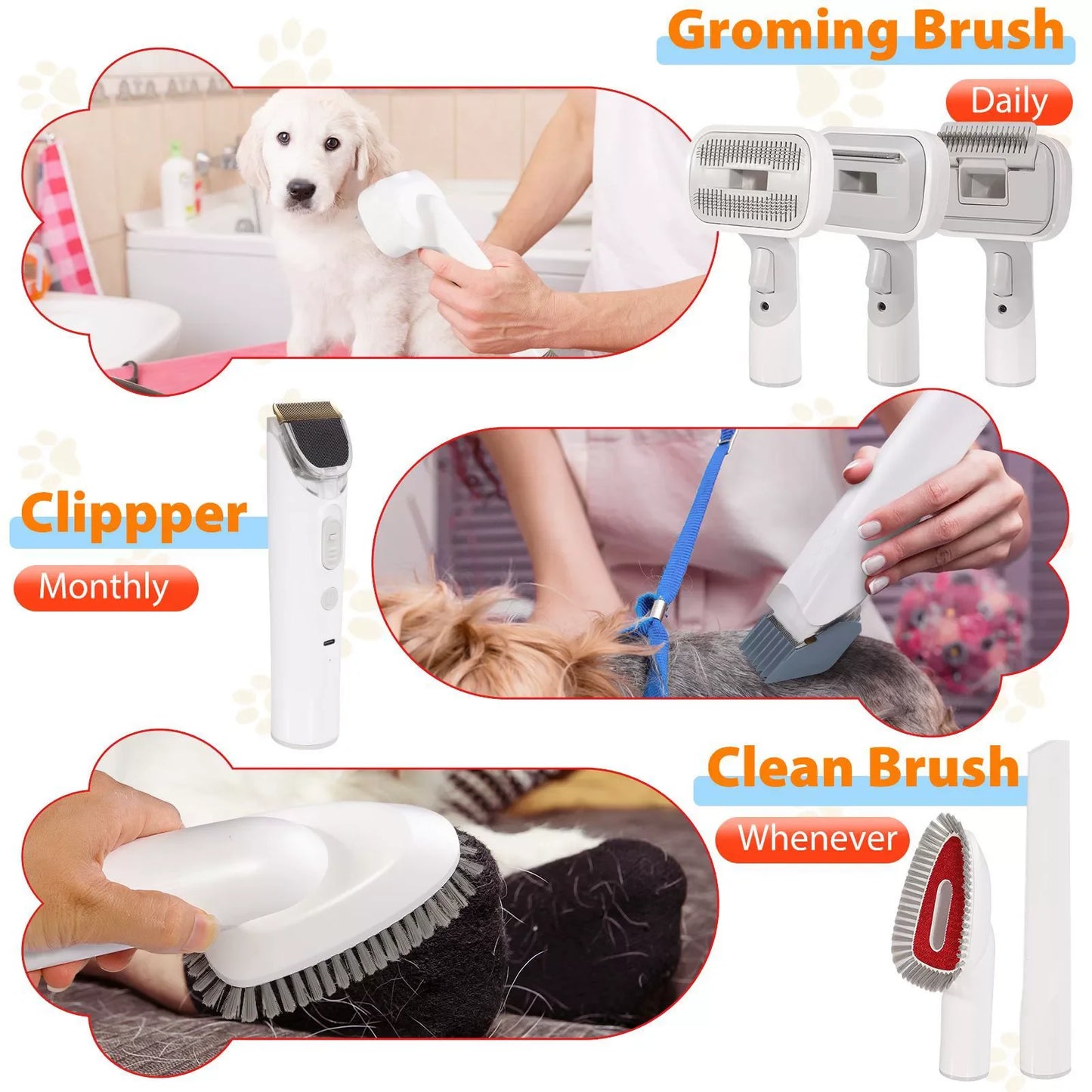 Pet Grooming Vacuum & Dog Grooming Kit with 2.5L Capacity Larger Pet Hair Dust Cup Dog Brush for Pet Hair Vacuum Cleaner