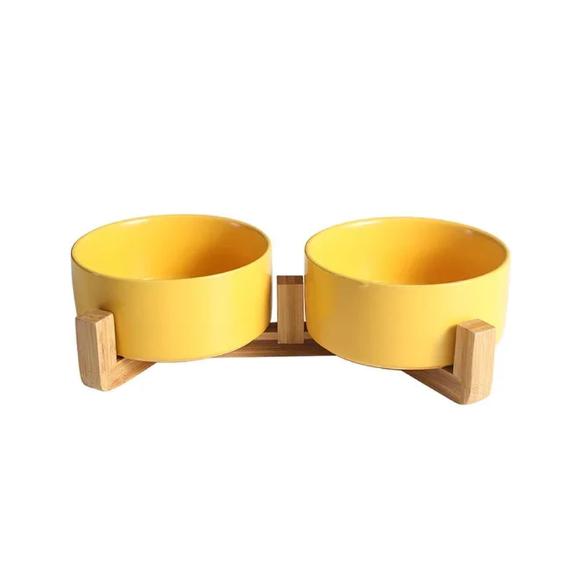 Ceramic Dog Bowl Cat Food Water Bowls with Wood Stand No Spill Large Feeder Dish for Dogs Cats Feeding Puppy Bowls Pet Supplies