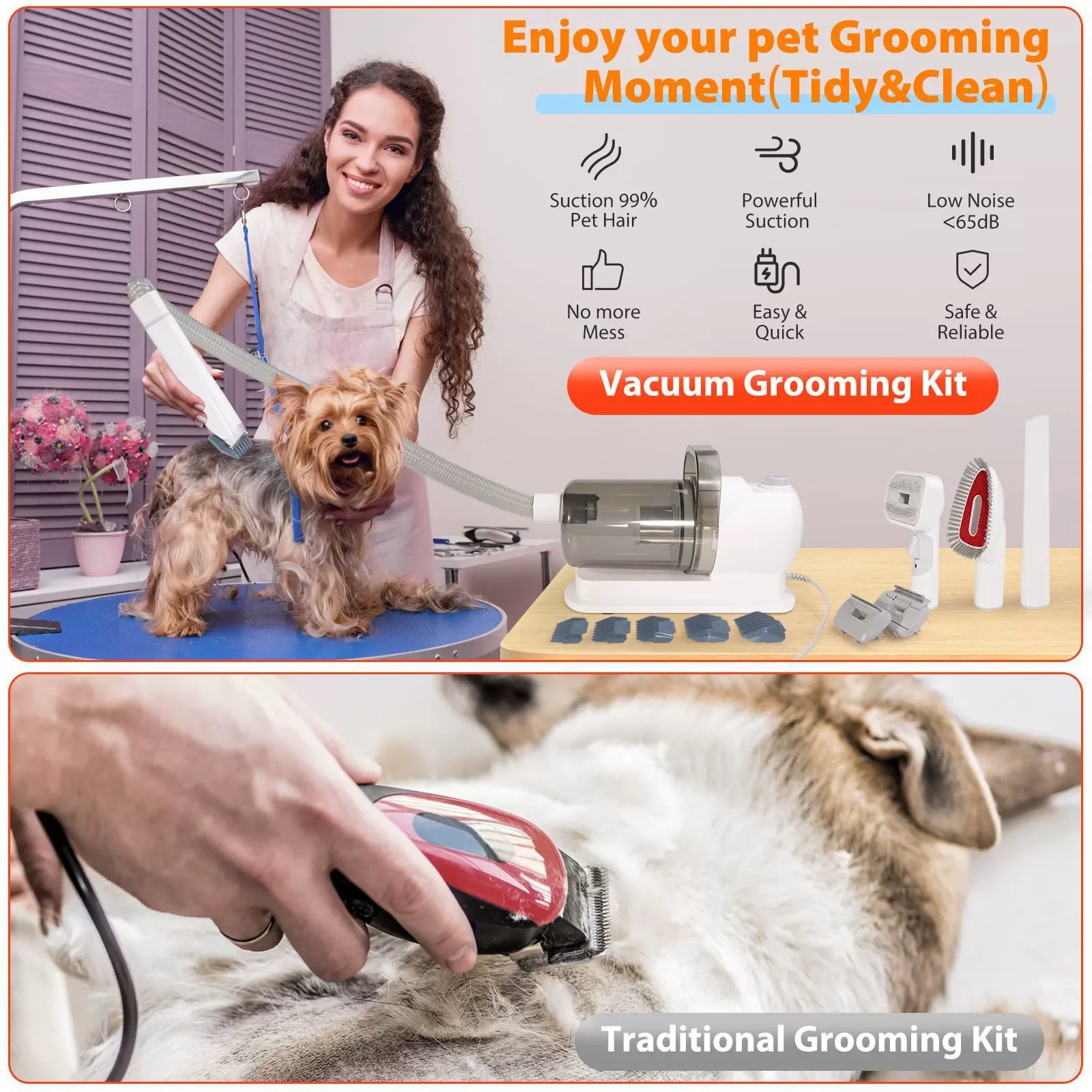 Pet Grooming Vacuum & Dog Grooming Kit with 2.5L Capacity Larger Pet Hair Dust Cup Dog Brush for Pet Hair Vacuum Cleaner