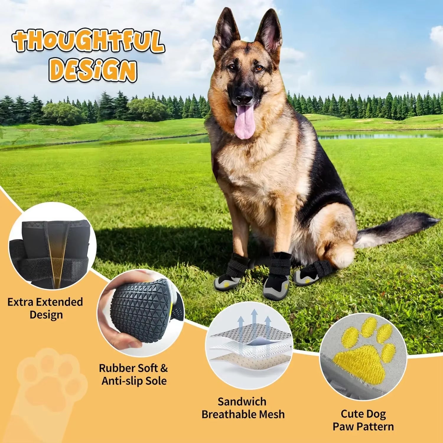 Dog Shoes for Large Size Dogs, Waterproof Medium Large Dog Boots, for Hot Pavement Winter Snow Hiking Breathable Elastic