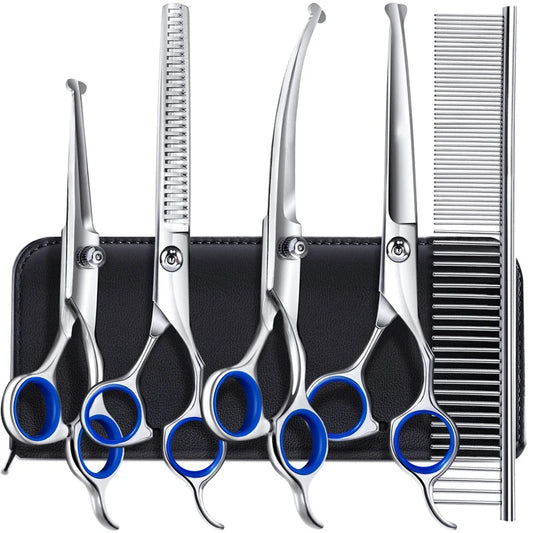 6 in 1 Professional Stainless Steel Sharp Safety round Tip Dog Scissors Heavy Duty Ergonomic Puppy Pet Grooming Scissor