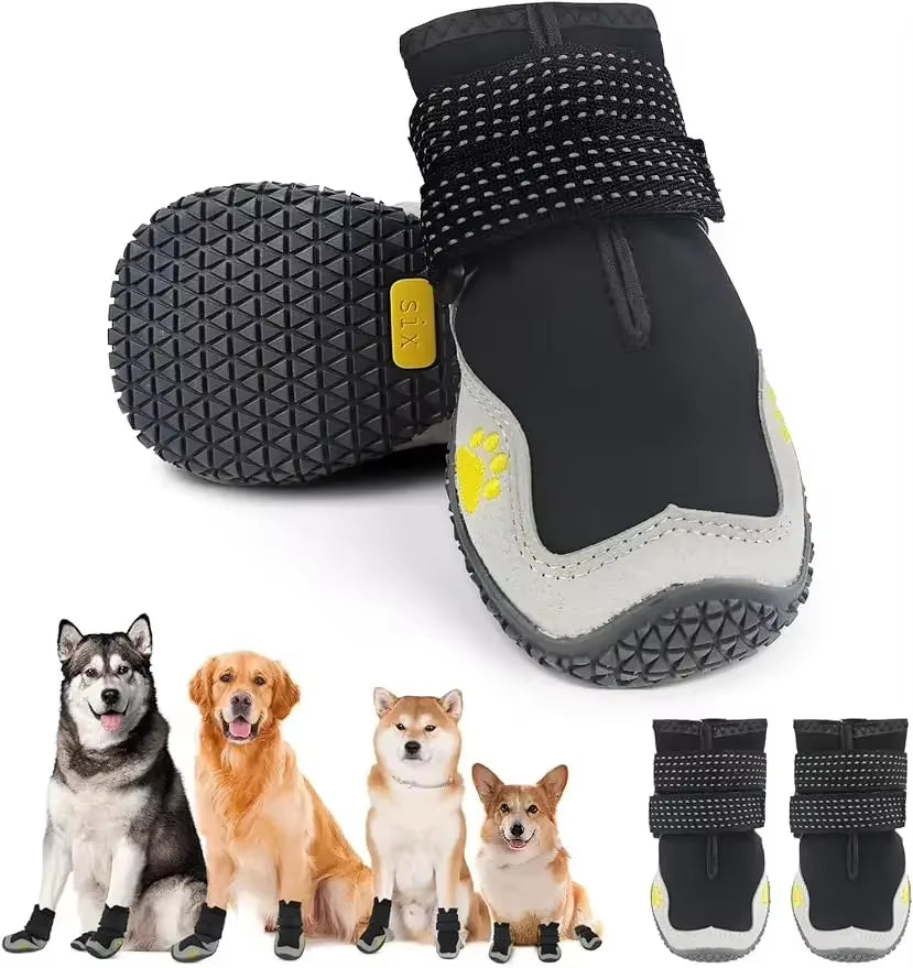Dog Shoes for Large Size Dogs, Waterproof Medium Large Dog Boots, for Hot Pavement Winter Snow Hiking Breathable Elastic
